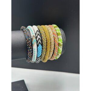 Seed Bead Roll On Bracelets Crocheted Glass Multicolor Stretch Lot